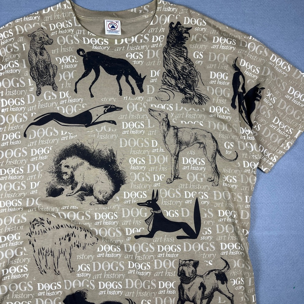 Vintage Delta Dogs in Art History All Over Print T-Shirt Tan XL Magnum Weight - Picture 2 of 6
